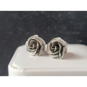 Silver Tone Flower Shaped Stud Earrings Vintage Costume Jewelry